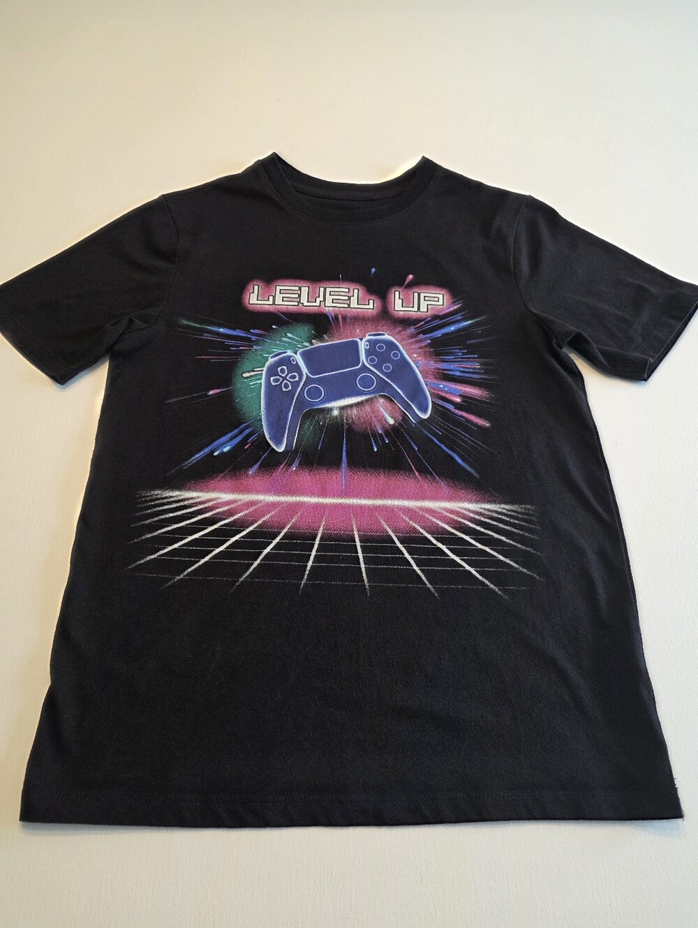 wonder nation Black 'Level Up' Graphic Tee with Neon Game Print